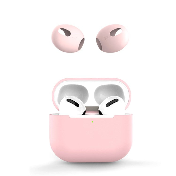 For Apple AirPods 3 Portable Protective Case Earbuds Soft Silicone Protector with Ear Caps - Pink