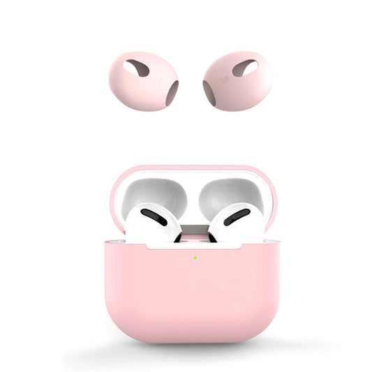 For Apple AirPods 3 Portable Protective Case Earbuds Soft Silicone Protector with Ear Caps - Pink