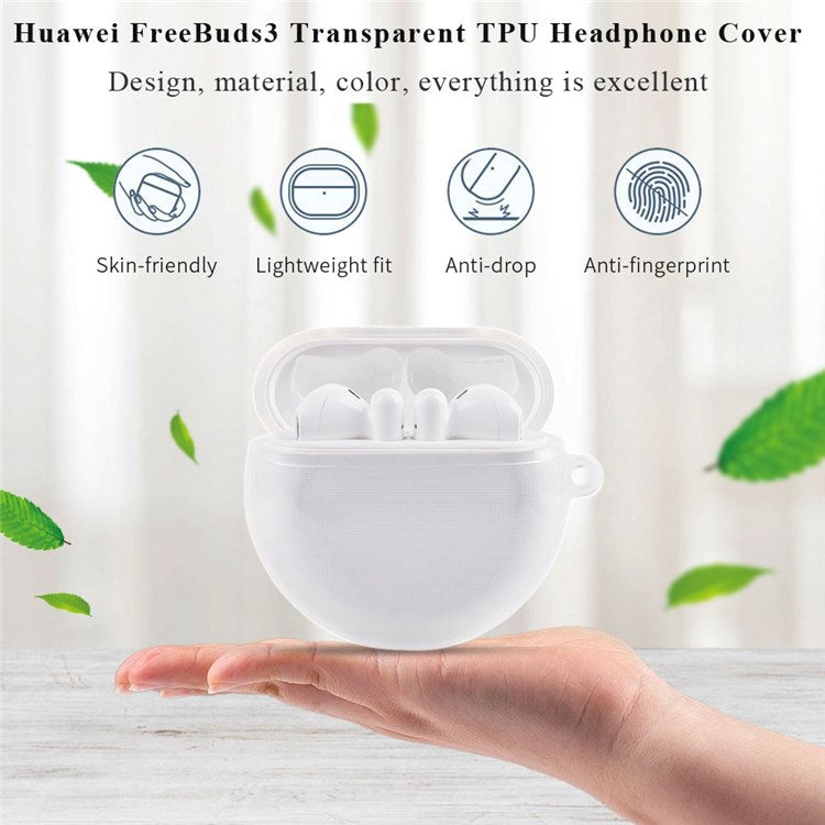 For Huawei FreeBuds 3 Earphone Charging Box TPU Case Transparent Protective Cover with Buckle