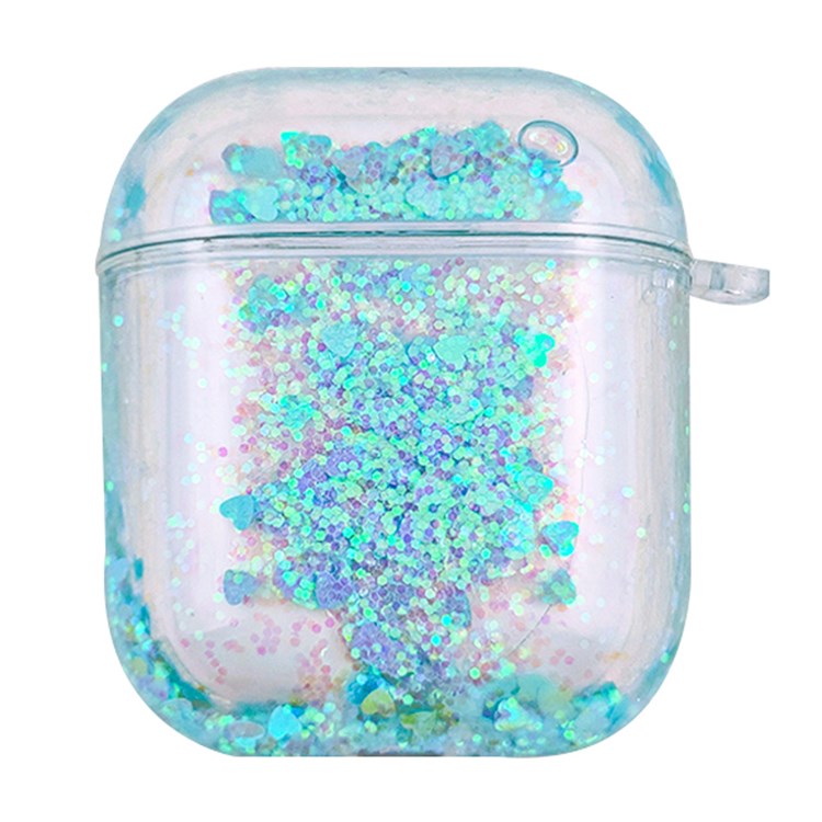 For Apple AirPods 1/2/with Charging Case (2016)/with Charging Case (2019)/with Wireless Charging Case (2019) Glittering Powder Quicksand Clear Based PC Cover Case - Baby Blue