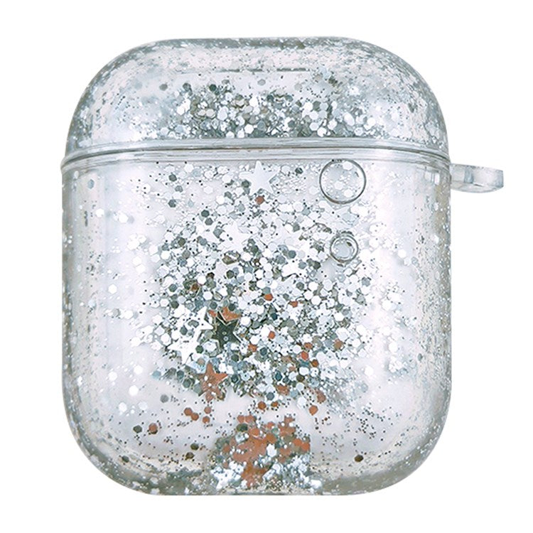 For Apple AirPods 1/2/with Charging Case (2016)/with Charging Case (2019)/with Wireless Charging Case (2019) Glittering Powder Quicksand Clear Based PC Cover Case - Silver
