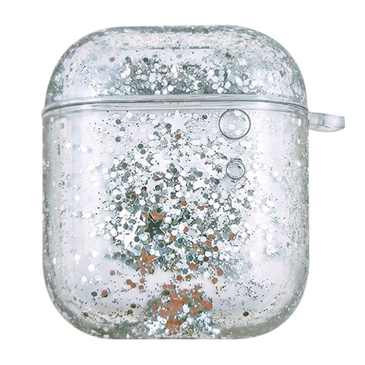 For Apple AirPods 1/2/with Charging Case (2016)/with Charging Case (2019)/with Wireless Charging Case (2019) Glittering Powder Quicksand Clear Based PC Cover Case - Silver