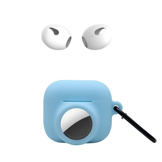 For Apple AirPods 3 + for AirTag 2-in-1 Silicone Protective Cover Drop-proof Dust-proof Case with Carabiner and Ear Caps - Blue