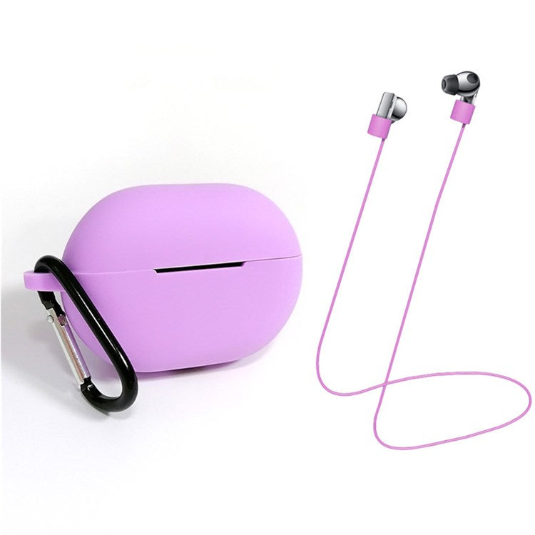 3Pcs/Set For Huawei Freebuds Pro Case Set Earbuds Soft Silicone Protective Kit with Neck Strap/Carabiner - Purple