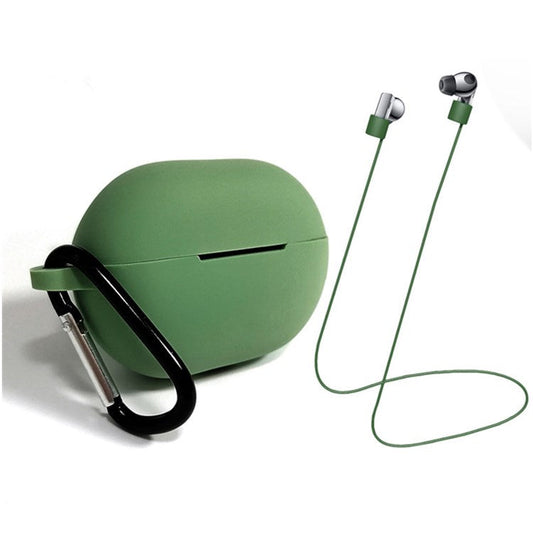 3Pcs/Set For Huawei Freebuds Pro Case Set Earbuds Soft Silicone Protective Kit with Neck Strap/Carabiner - Army Green