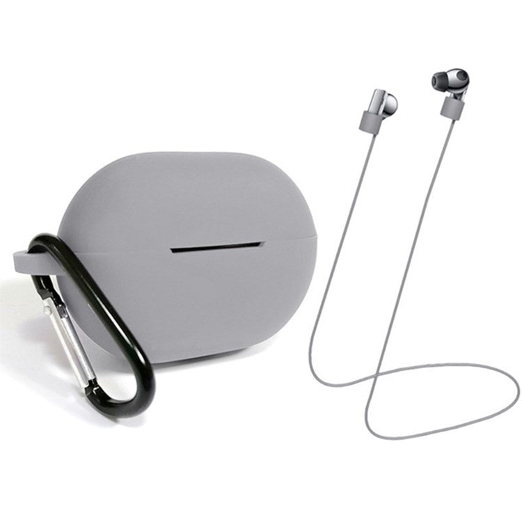 3Pcs/Set For Huawei Freebuds Pro Case Set Earbuds Soft Silicone Protective Kit with Neck Strap/Carabiner - Grey