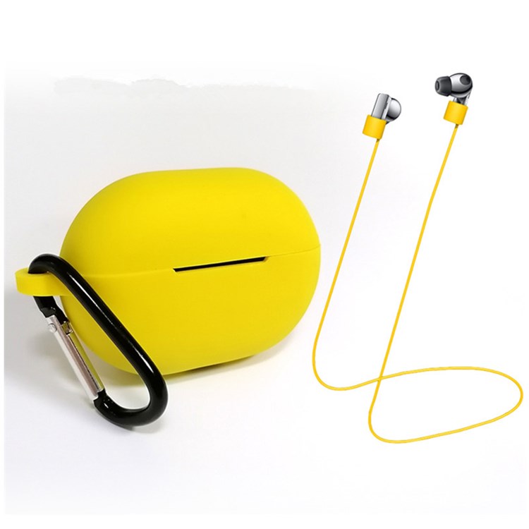 3Pcs/Set For Huawei Freebuds Pro Case Set Earbuds Soft Silicone Protective Kit with Neck Strap/Carabiner - Yellow