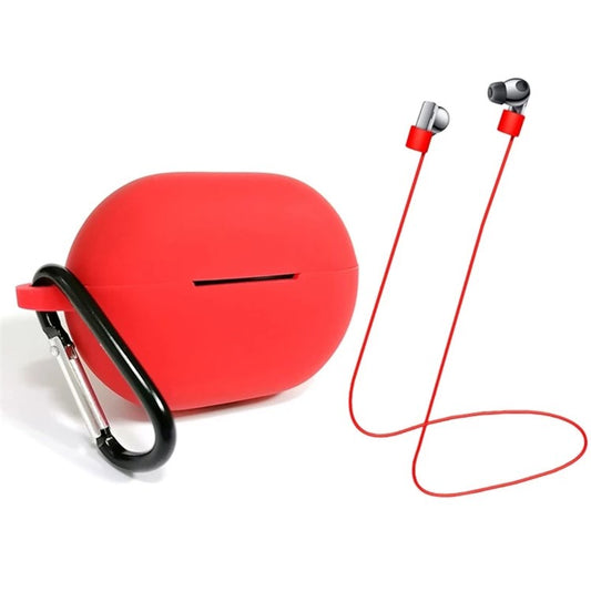 3Pcs/Set For Huawei Freebuds Pro Case Set Earbuds Soft Silicone Protective Kit with Neck Strap/Carabiner - Red