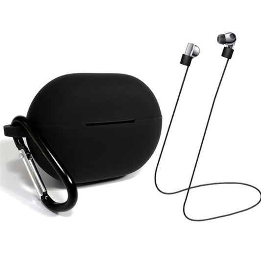 3Pcs/Set For Huawei Freebuds Pro Case Set Earbuds Soft Silicone Protective Kit with Neck Strap/Carabiner - Black