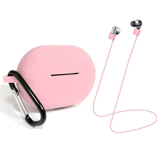 3Pcs/Set For Huawei Freebuds Pro Case Set Earbuds Soft Silicone Protective Kit with Neck Strap/Carabiner - Pink
