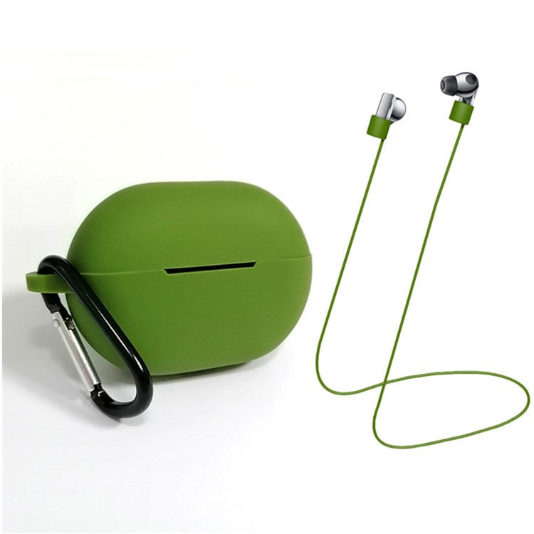 3Pcs/Set For Huawei Freebuds Pro Case Set Earbuds Soft Silicone Protective Kit with Neck Strap/Carabiner - Green
