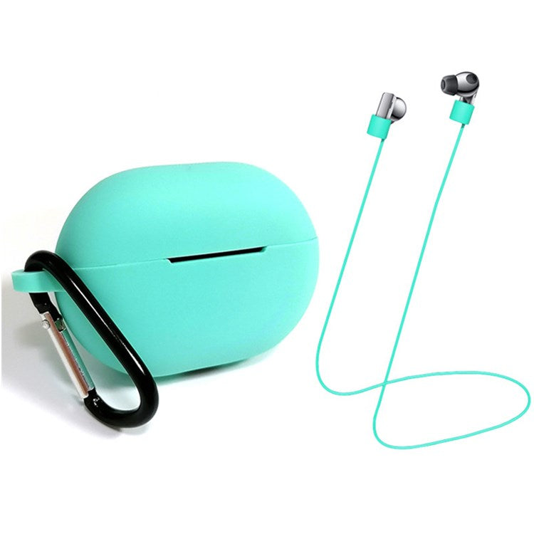 3Pcs/Set For Huawei Freebuds Pro Case Set Earbuds Soft Silicone Protective Kit with Neck Strap/Carabiner - Mint Green