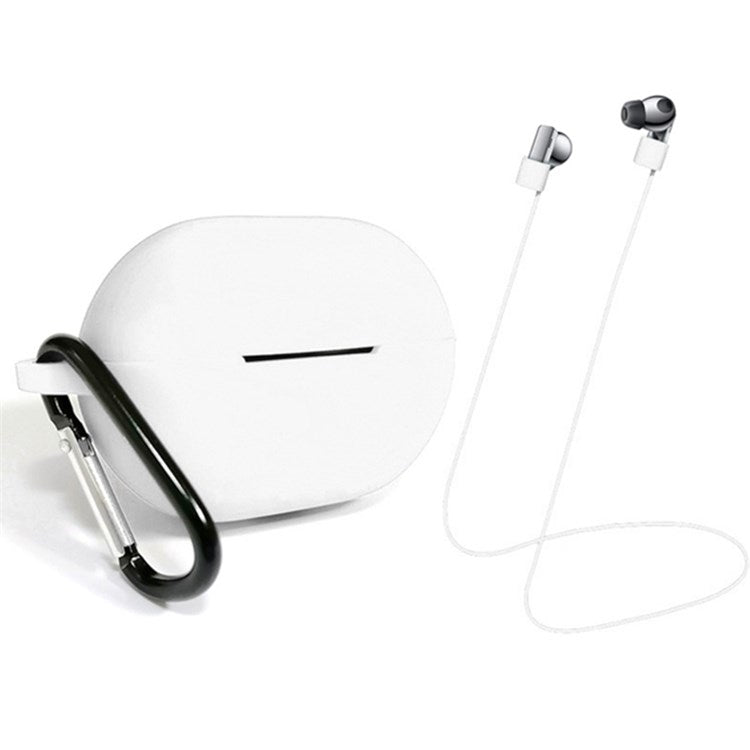 3Pcs/Set For Huawei Freebuds Pro Case Set Earbuds Soft Silicone Protective Kit with Neck Strap/Carabiner - White