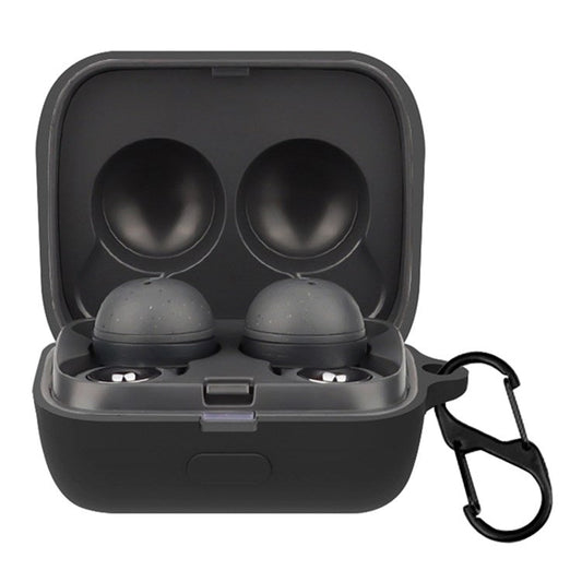 For Sony LinkBuds Earphone Silicone Case Solid Color Earbuds Charging Box Protective Cover with Buckle - Black