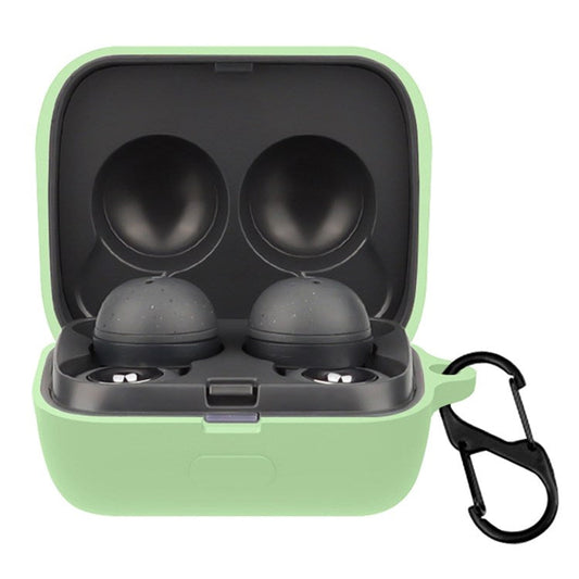 For Sony LinkBuds Earphone Silicone Case Solid Color Earbuds Charging Box Protective Cover with Buckle - Light Green