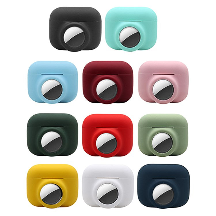 For Apple AirPods Pro + for AirTag 2-in-1 Silicone Protective Cover Anti-drop Case with Earphone Anti-lost Rope - White