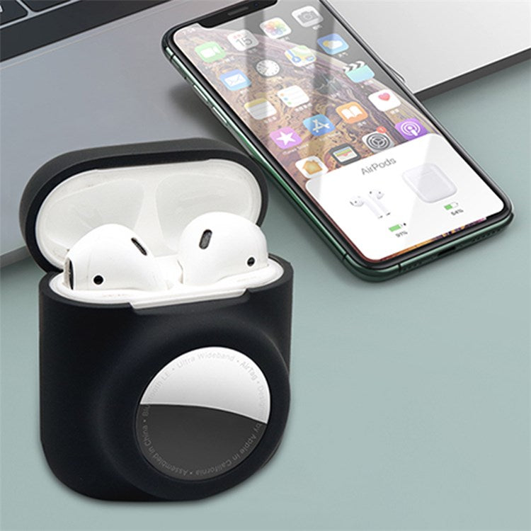 For AirPods with Wireless Charging Case (2019)/AirPods with Charging Case (2019)/(2016) + for AirTag 2-in-1 Silicone Protective Cover Case with Earphone Anti-lost Rope - Sky Blue/White Rope