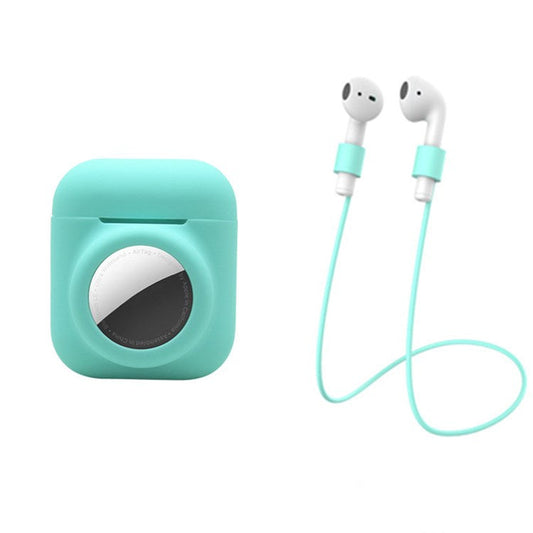 For AirPods with Wireless Charging Case (2019)/AirPods with Charging Case (2019)/(2016) + for AirTag 2-in-1 Silicone Protective Cover Case with Earphone Anti-lost Rope - Mint Green