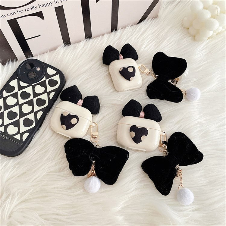 For Apple AirPods with Charging Case (2016)/(2019) / AirPods with Wireless Charging Case (2019) Cute TPU Protective Cover Bluetooth Earphone Case Sleeve with Plush Big Bow Pendant