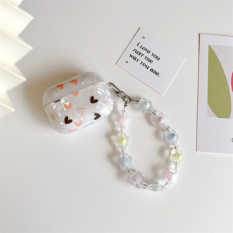 For Apple AirPods 3 Lovely Heart Pattern Bluetooth Earphone Protective Cover Flower Hand Strap Design TPU Case