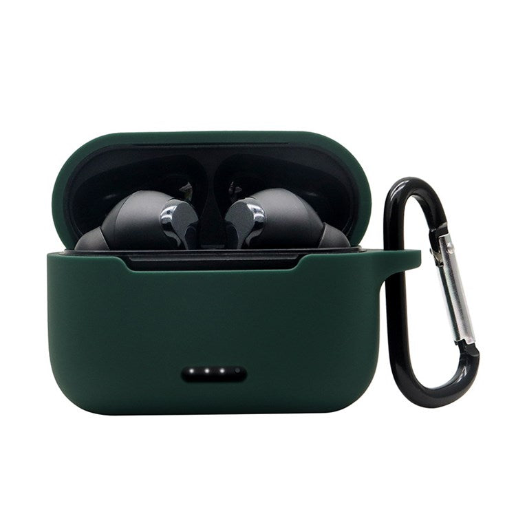 Anti-fall Silicone Case for TOZO NC2 Wireless Bluetooth Headphones Cover with Anti-lost Carabiner - Blackish Green
