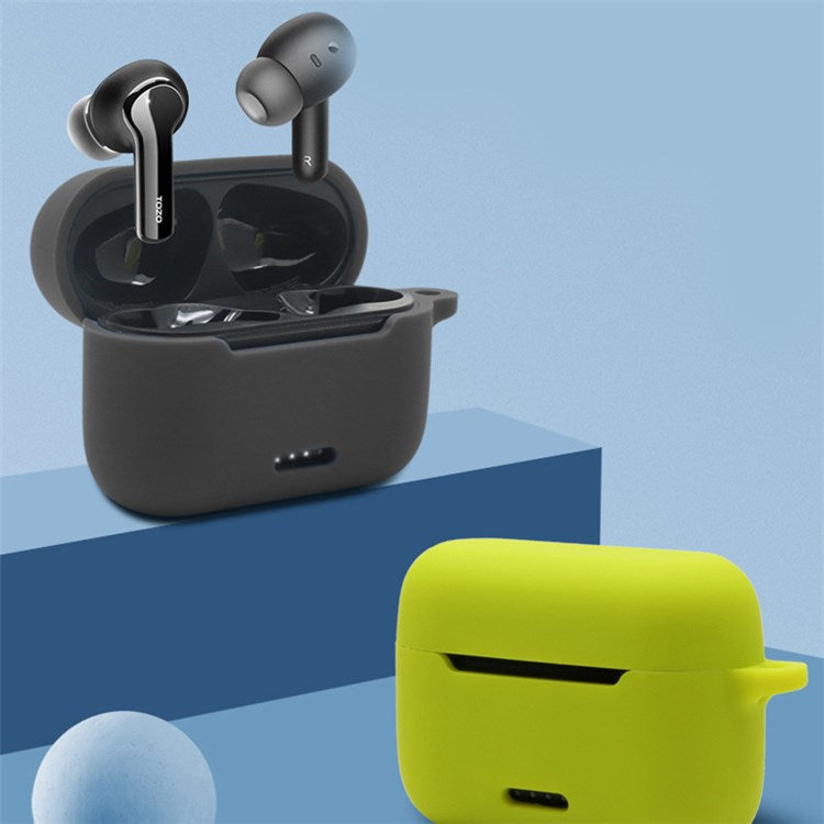 Anti-fall Silicone Case for TOZO NC2 Wireless Bluetooth Headphones Cover with Anti-lost Carabiner - Blackish Green