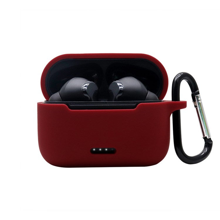 Anti-fall Silicone Case for TOZO NC2 Wireless Bluetooth Headphones Cover with Anti-lost Carabiner - Wine Red