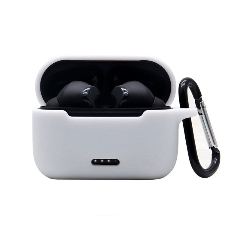 Anti-fall Silicone Case for TOZO NC2 Wireless Bluetooth Headphones Cover with Anti-lost Carabiner - White