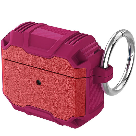 For Apple AirPods 3 Bluetooth Earphone Case PC + TPU Dual Layer Anti-drop Protective Cover with Key Ring - Red/Rose