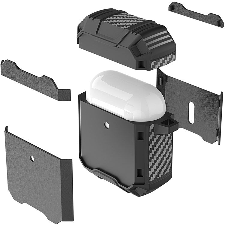 For Apple AirPods with Charging Case (2016)(2019)/AirPods with Wireless Charging Case (2019) Anti-drop Earbuds Protective Case Earphone Cover with Key Ring - Red/Rose