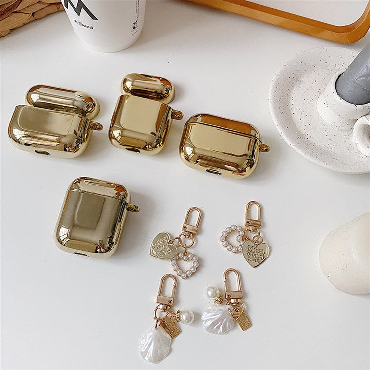 For Apple AirPods with Charging Case (2016)/(2019)/AirPods with Wireless Charging Case (2019) Soft TPU Electroplating Earbuds Protective Case with Pendant - Gold/Heart Pendant