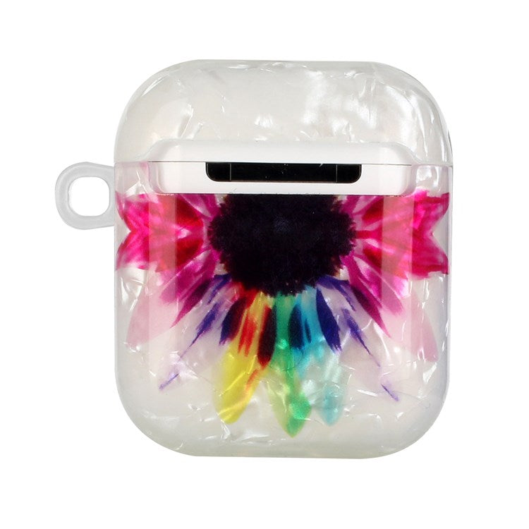 For Apple AirPods with Charging Case (2016)/(2019)/AirPods with Wireless Charging Case (2019) Stylish Shell Grain Pattern Printing IMD TPU Earphone Case Protector with Lanyard - Colorful Sunflower