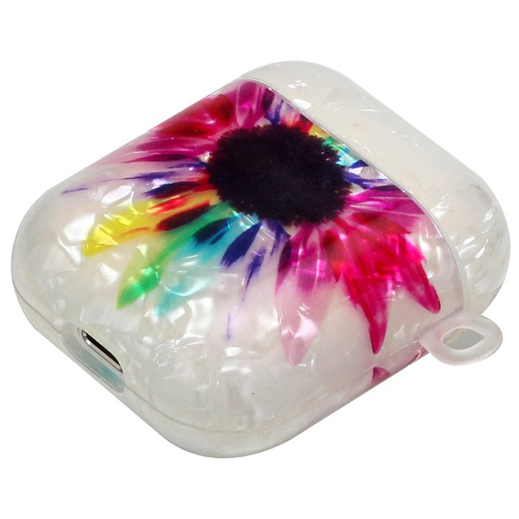 For Apple AirPods with Charging Case (2016)/(2019)/AirPods with Wireless Charging Case (2019) Stylish Shell Grain Pattern Printing IMD TPU Earphone Case Protector with Lanyard - Colorful Sunflower