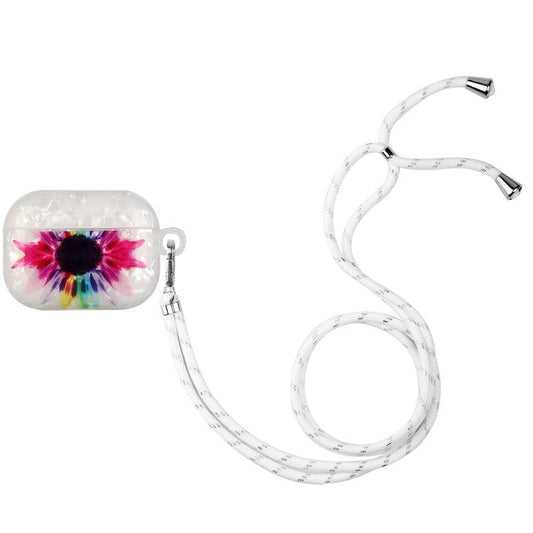 For Apple AirPods Pro Pattern Printing IMD Shell Grain TPU Earphone Case Anti-fall Charging Box Protector with Lanyard - Colorful Sunflower