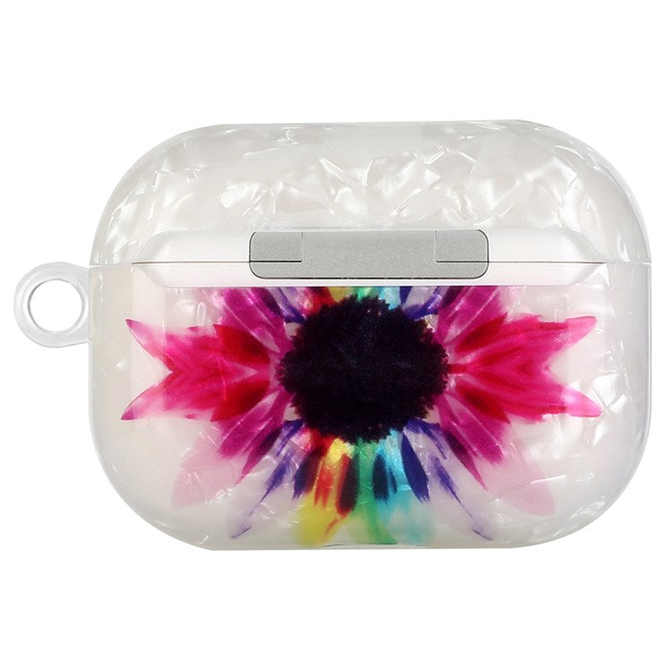 For Apple AirPods Pro Pattern Printing IMD Shell Grain TPU Earphone Case Anti-fall Charging Box Protector with Lanyard - Colorful Sunflower