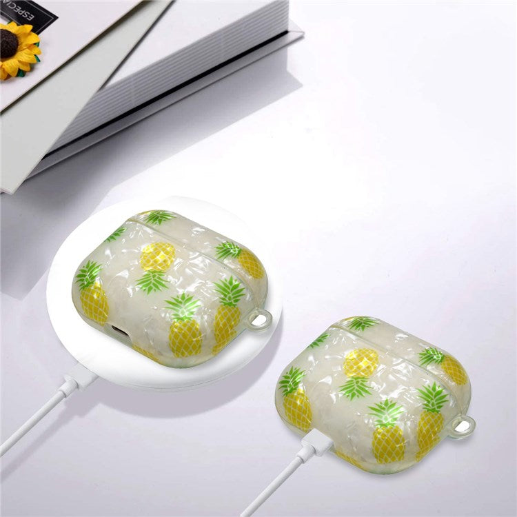 For Apple AirPods Pro Pattern Printing IMD Shell Grain TPU Earphone Case Anti-fall Charging Box Protector with Lanyard - Pineapple