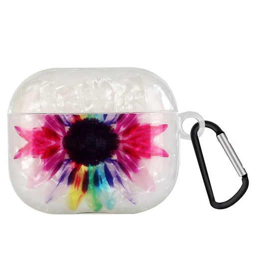 Anti-fall Earphone Case for Apple AirPods 3, Pattern Printed IMD Shell Grain TPU Cover Earbud Protector with Hook - Colorful Sunflower