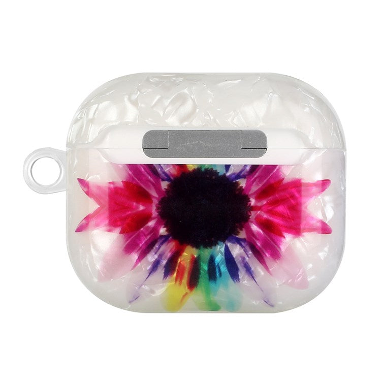 Anti-fall Earphone Case for Apple AirPods 3, Pattern Printed IMD Shell Grain TPU Cover Earbud Protector with Hook - Colorful Sunflower