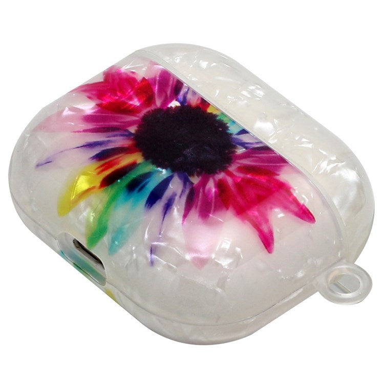 Anti-fall Earphone Case for Apple AirPods 3, Pattern Printed IMD Shell Grain TPU Cover Earbud Protector with Hook - Colorful Sunflower