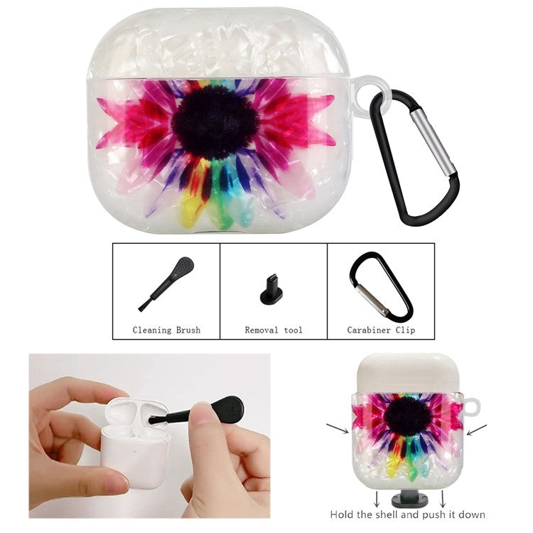 Anti-fall Earphone Case for Apple AirPods 3, Pattern Printed IMD Shell Grain TPU Cover Earbud Protector with Hook - Colorful Sunflower