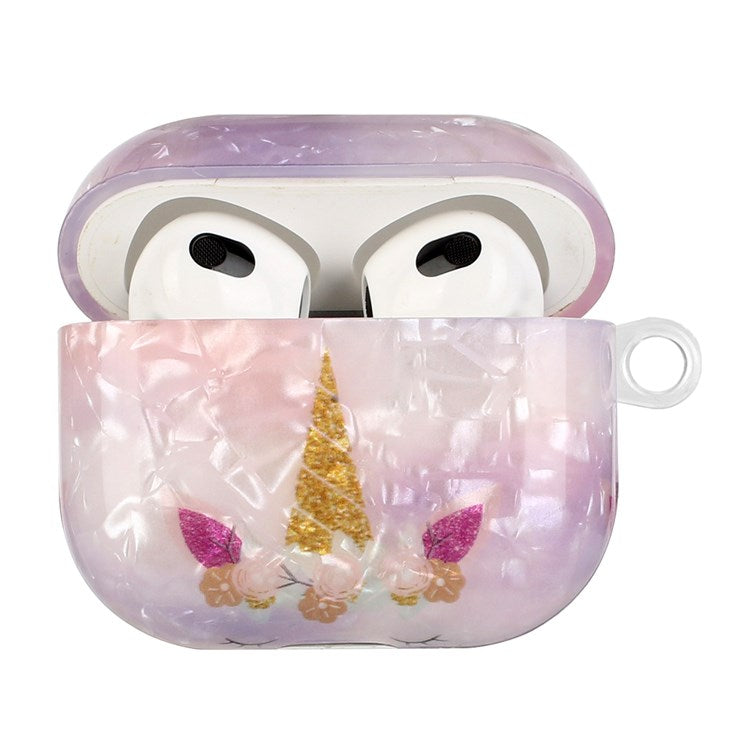 Anti-fall Earphone Case for Apple AirPods 3, Pattern Printed IMD Shell Grain TPU Cover Earbud Protector with Hook - Unicorn