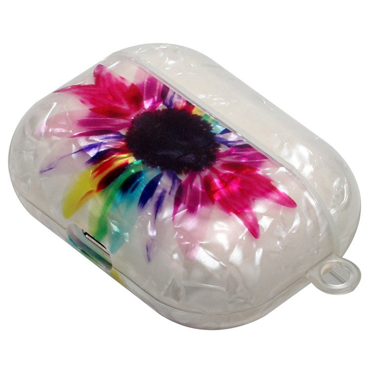 Full Protection Earphone Case for Apple AirPods Pro, Pattern Printed IMD TPU Cover Shell Grain Earbud Protector with Hook - Colorful Sunflower