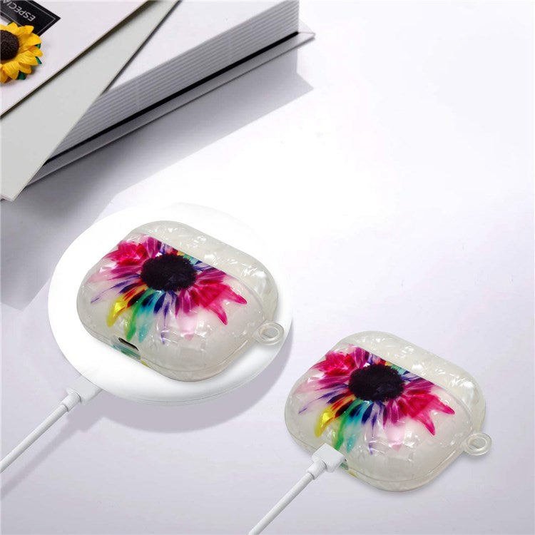 Full Protection Earphone Case for Apple AirPods Pro, Pattern Printed IMD TPU Cover Shell Grain Earbud Protector with Hook - Colorful Sunflower