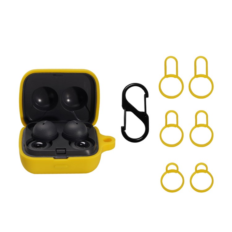 For Sony Linkbuds/WF-L900 Earphone Charging Case Silicone Protective Cover with 3 Sizes Ear Tips and Hanging Buckle - Yellow