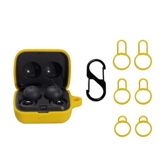 For Sony Linkbuds/WF-L900 Earphone Charging Case Silicone Protective Cover with 3 Sizes Ear Tips and Hanging Buckle - Yellow