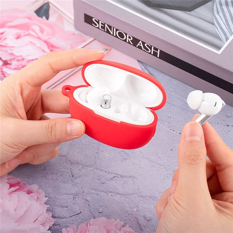 For Realme Buds Air 3 Soft Silicone Shockproof Anti-fall Bluetooth Earphone Protective Case Shell with Buckle - Red