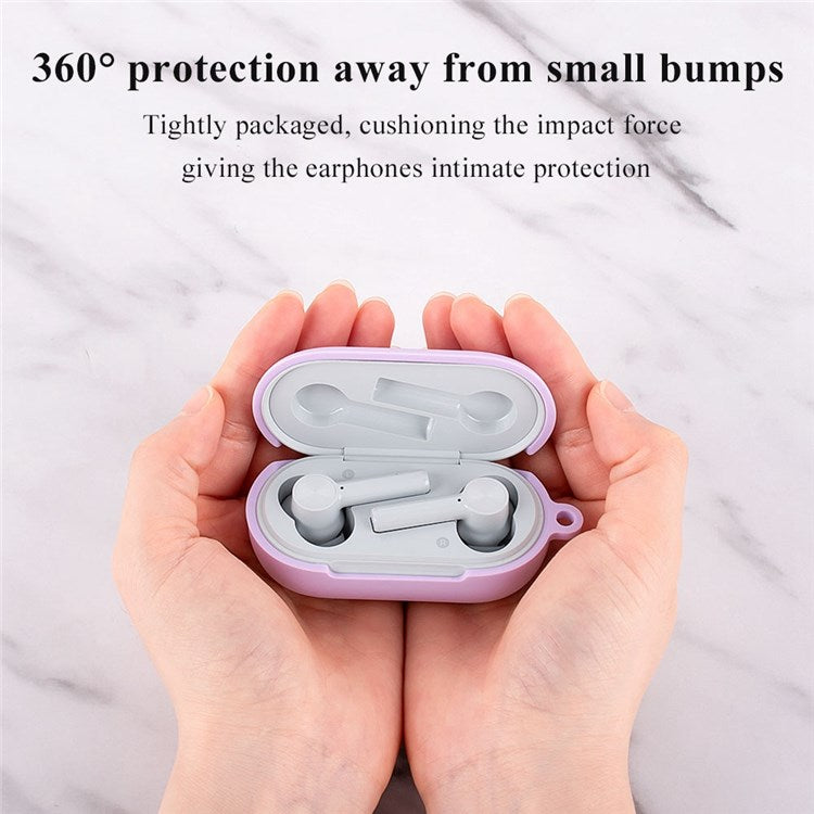 For OnePlus Buds Z Soft Silicone Anti-fingerprint Anti-drop Bluetooth Earphone Protective Case Cover with Buckle - Midnight Blue