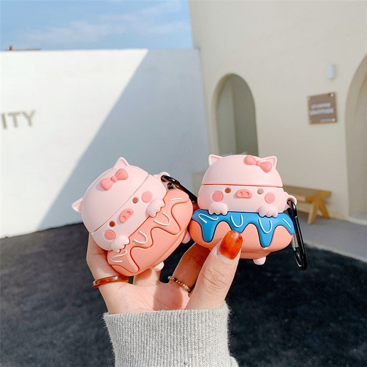 For Apple AirPods with Charging Case (2016)/(2019)/AirPods with Wireless Charging Case (2019) Donut Pig Silicone Earbuds Case Shockproof Protective Cover - Blue