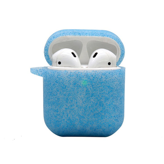 For Apple AirPods with Charging Case (2016)/(2019)/AirPods with Wireless Charging Case (2019) Earphone Glittery Silicone Case Earbuds Protective Shell with Hanging Buckle - Blue