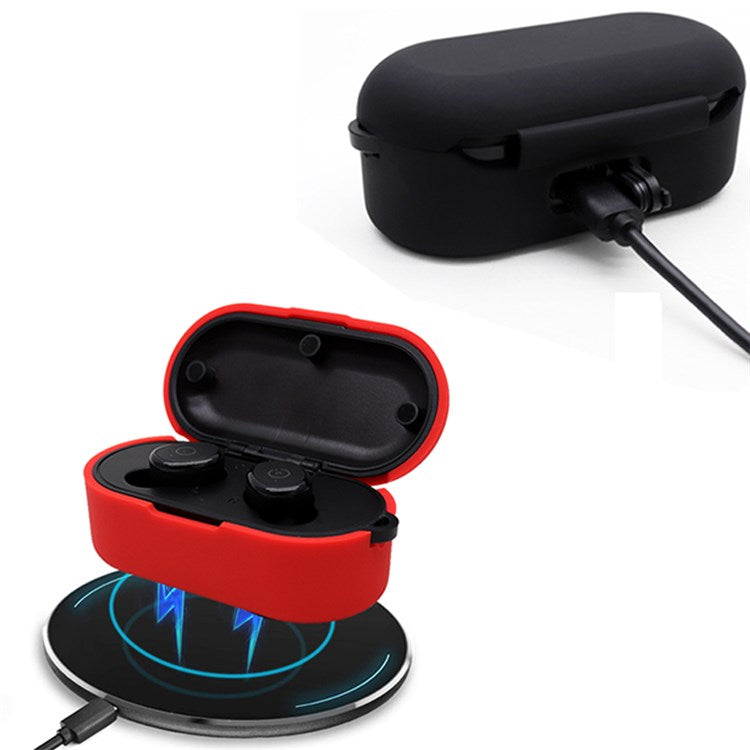 Earphone Case for TOZO T10, Bluetooth Earbuds Silicone Cover Charging Box Shell Protector with Anti-loss Buckle - Blue